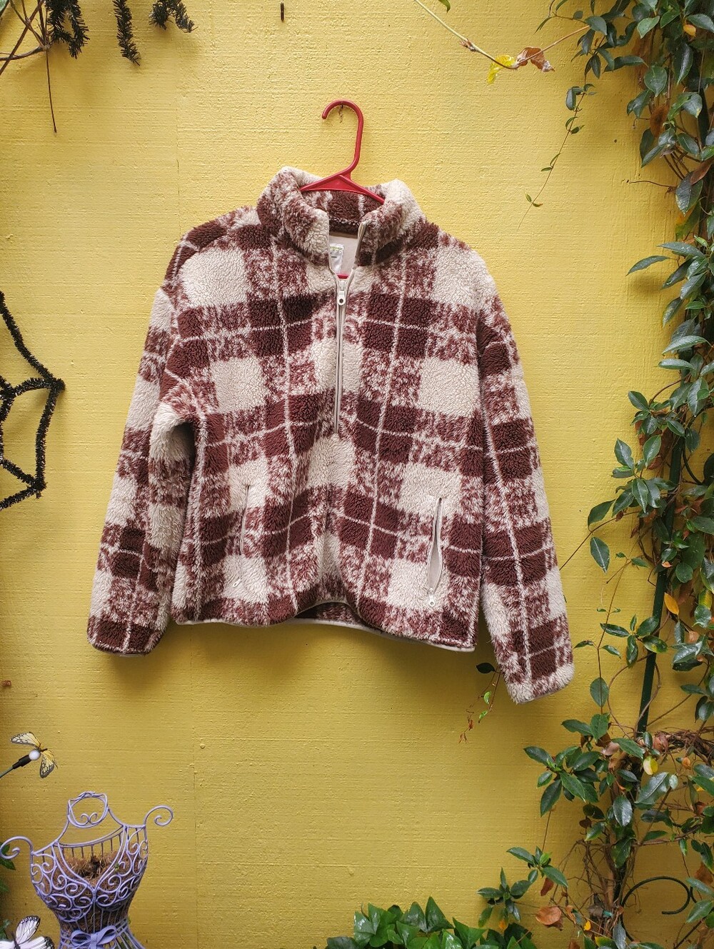 Plaid Sherpa Jacket - Cream & Brown